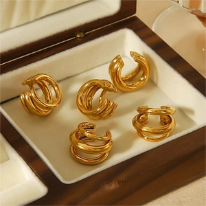 Multi-Layer C-Shape Ear Cuff Stainless Steel 18K Gold Plated Non-Pierced Fashion Geometric Ear Clip For Women