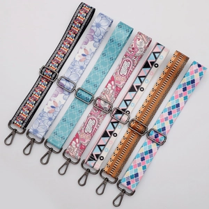 Set of 7 colorful 38mm wide woven replacement shoulder straps with metal snap hooks