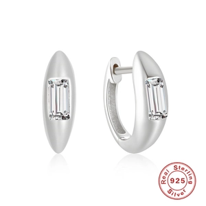 Square emerald-cut cubic zirconia 925 sterling silver hoop earrings for women
