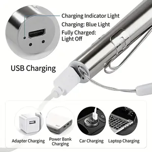 Lampe stylo médicale argentée avec chargement USB et compatibilité de charge multiple