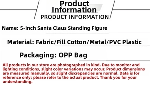 Specifications of the 5-inch standing Santa doll made of fabric and PVC in OPP packaging