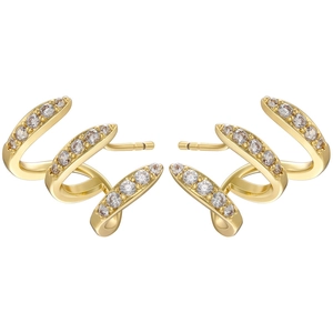 Detailed view of 18K gold plated triple-layer curved earrings with zircon micro-pave