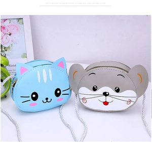 Detail of mini PU leather cartoon cat and mouse crossbody bags with braided straps