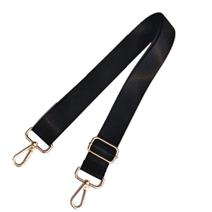Adjustable black nylon replacement shoulder strap for men's bags with gold metal hooks