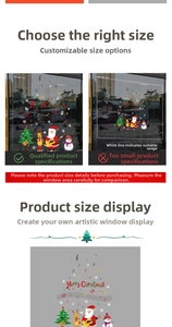 Detailed view of Christmas window stickers with Santa, reindeer and size guide details