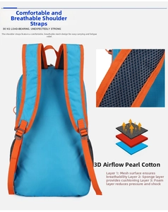 Detail of 30KG load-bearing shoulder straps with breathable 3D air mesh padding