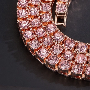 Double row pink tennis chain necklace with rose gold finish and sparkling crystal stones