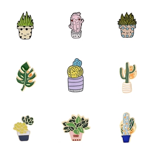 Creative Cartoon Cactus Enamel Brooch Pin Alloy Drip Oil Plant Pot Succulent Badge For Backpack Clothing Decor Accessory Gift