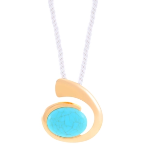 Bohemian gold shell pendant necklace with turquoise stone on white braided cord