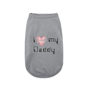 Grey cotton pet vest with heart print and I Love my Daddy text for small dogs
