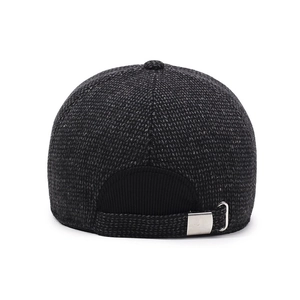 Rear view of men's wool blend baseball cap in dark grey with adjustable silver buckle