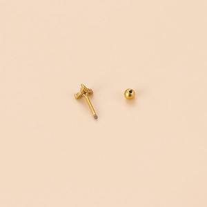 Polished gold stainless steel helix stud earring with threaded screw back ball detail