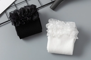 Détails de chaussettes JK blanches et noires avec dentelle et texture nervurée