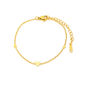Minimalist gold heart link bracelet in titanium steel with lobster clasp and extender