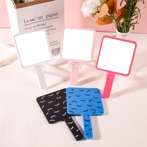 Square handheld makeup mirrors in multiple colors with eyelash design on plastic frame
