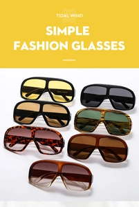 Collection of oversized square sunglasses in assorted colors with model details on frame