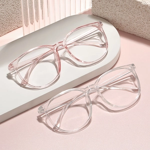 Chic oversized anti-blue light glasses with transparent pink and clear TR90 frames