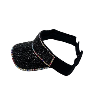 Fashionable black visor hat with rhinestones for women stylish sun protection accessory