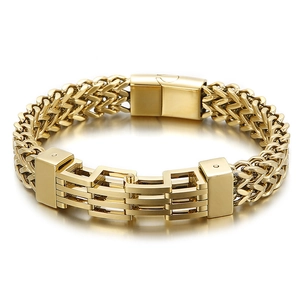 Men Stainless Steel Bracelet Double Row Woven Chain Magnetic Buckle Geometric Fashion Commute Jewelry Durable Gift