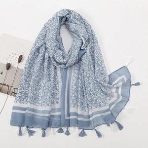 Women Fresh Sweet Floral Print Scarf Large Sun Protection Voile Shawl With Tassels Vacation Beach Wrap For Lady Casual Scarf