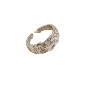 Minimalist silver open ring with unique hammered texture in premium stainless steel