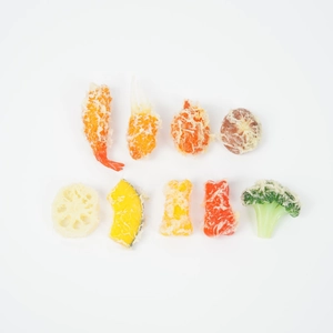 Set mit 9 realistischen PVC-Tempura-Anhängern mit Garnelen Krabben und Gemüse