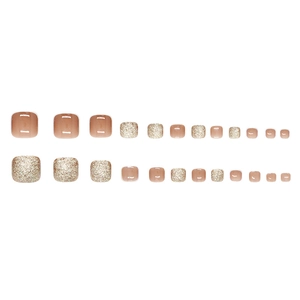 Französische Nude und Goldglitzer Künstliche Fußnägel im Set mit 24 Stück in quadratischer Form