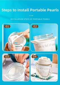Step-by-step assembly guide for the daisy pattern glass cup with pearl carry strap