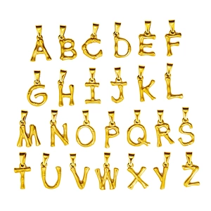 18K gold plated stainless steel 26 English letters pendant set with bamboo texture