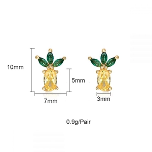 Mesure détaillée des boucles d'oreilles ananas avec zircons verts et jaunes