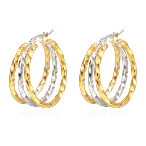 Chic twisted round multilayer gradient stainless steel hoop earrings in gold and silver