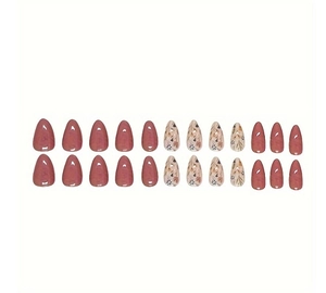 Set di 24 unghie finte a mandorla in rosso rosa con decorazioni floreali eleganti