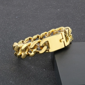 Bracelet gourmette doré classique de 20 mm avec fermoir pliant carré robuste pour hommes