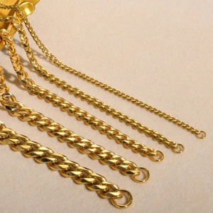 Polished gold-plated stainless steel Cuban link bracelets in various widths for unisex style