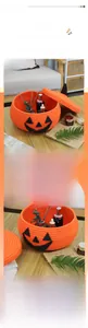 Macro view of pumpkin cotton rope storage basket with lid for Halloween home decor