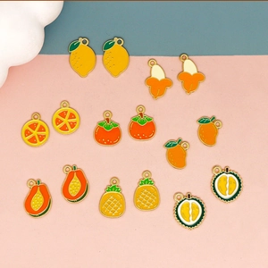 Set of 16 assorted fruit charms in yellow and orange enamel for DIY jewelry making