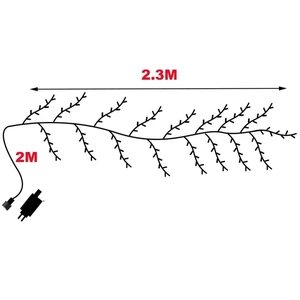 Technical drawing showing 2.3M LED branch light length and 2M power cable with plug