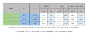 Detailed size chart for women's denim shorts showing waist, hip, and length in cm and inch