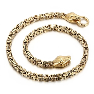 Collier Acier Inoxydable Homme Punk Chaîne Byzantine Double Tête Serpent Fermoir Bijoux Hip Hop Gothique Mode Cool