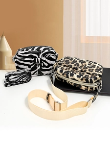 Leopard Zebra Print PU Leather Crossbody Bag Small Square Shoulder Bag With Adjustable Wide Strap For Women Fashion