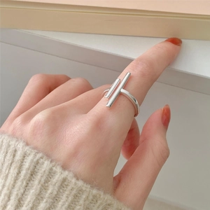 Minimalist Geometric 925 Sterling Silver Ring Double Parallel Bar Adjustable Open Band For Women Korean Style Chic Jewelry