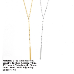 Detailed size specifications for stainless steel Y-shaped lariat pendant bar necklace