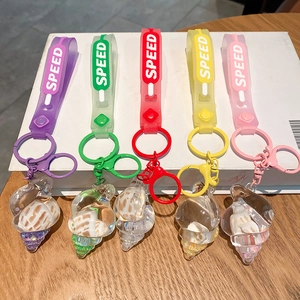 Creative conch seashell liquid keychain set with colorful quicksand and wristbands