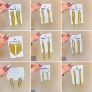 Long Tassel Dangle Earrings Copper Micro Pave Zircon Gold Plated Vintage Elegant Palace Style For Women Fashion Accessory