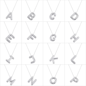 Polished silver balloon letter pendant necklaces from A to P on minimalist thin chains