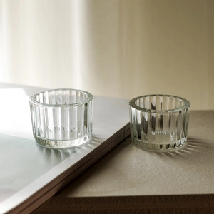 Minimalist vertical ribbed crystal glass candle holder set for romantic dinner table decor