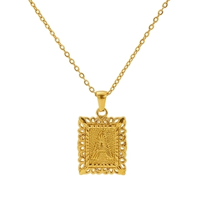 18K gold plated stainless steel square necklace with cutout letter A pendant