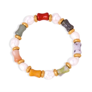 Bracelet en titane de style vintage avec perles d'eau douce et perles géométriques colorées