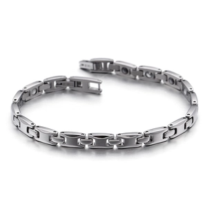 Polished silver titanium steel bracelet for men featuring magnetic therapy health beads