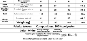 Guide des tailles pour chemisier femme à col en V avec mesures et détails du tissu